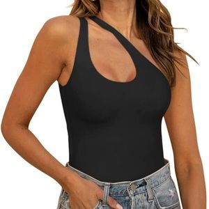 Women’s Sexy One Shoulder Cutout Front Backless Sleeveless Tank Top Bodysuits